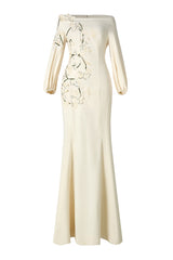 Floral Appliquéd Puff Sleeve Maxi Dress