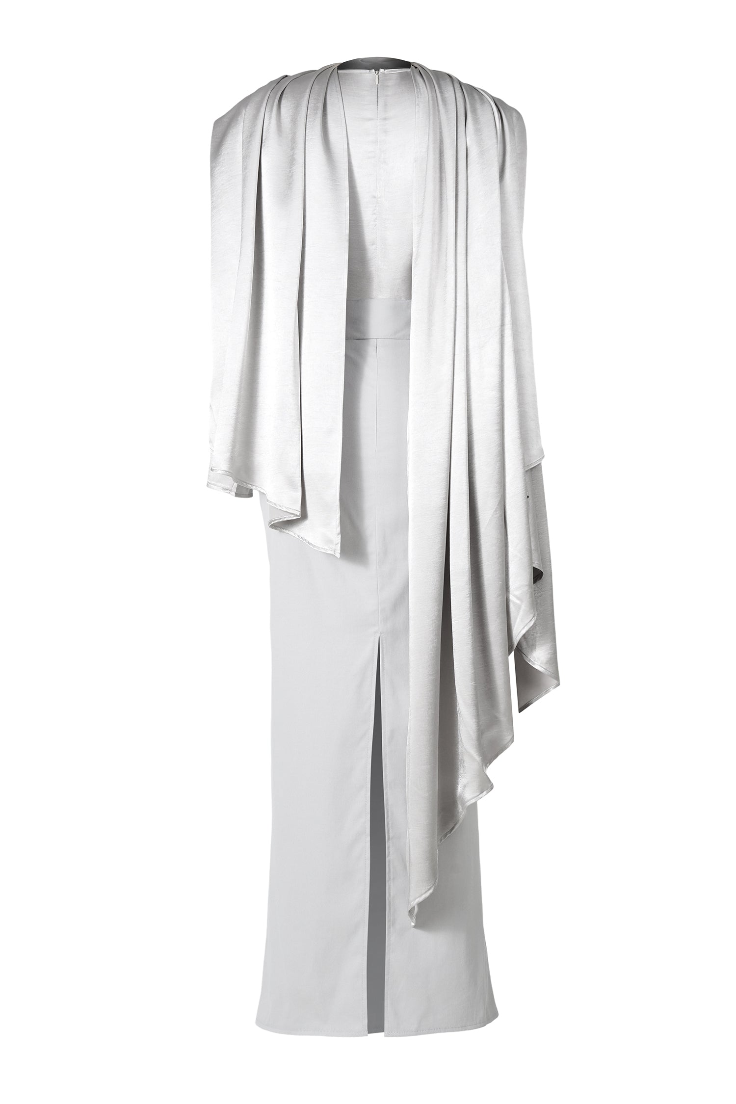 Satin Cape Sleeve Top & Slit Midi Skirt Set