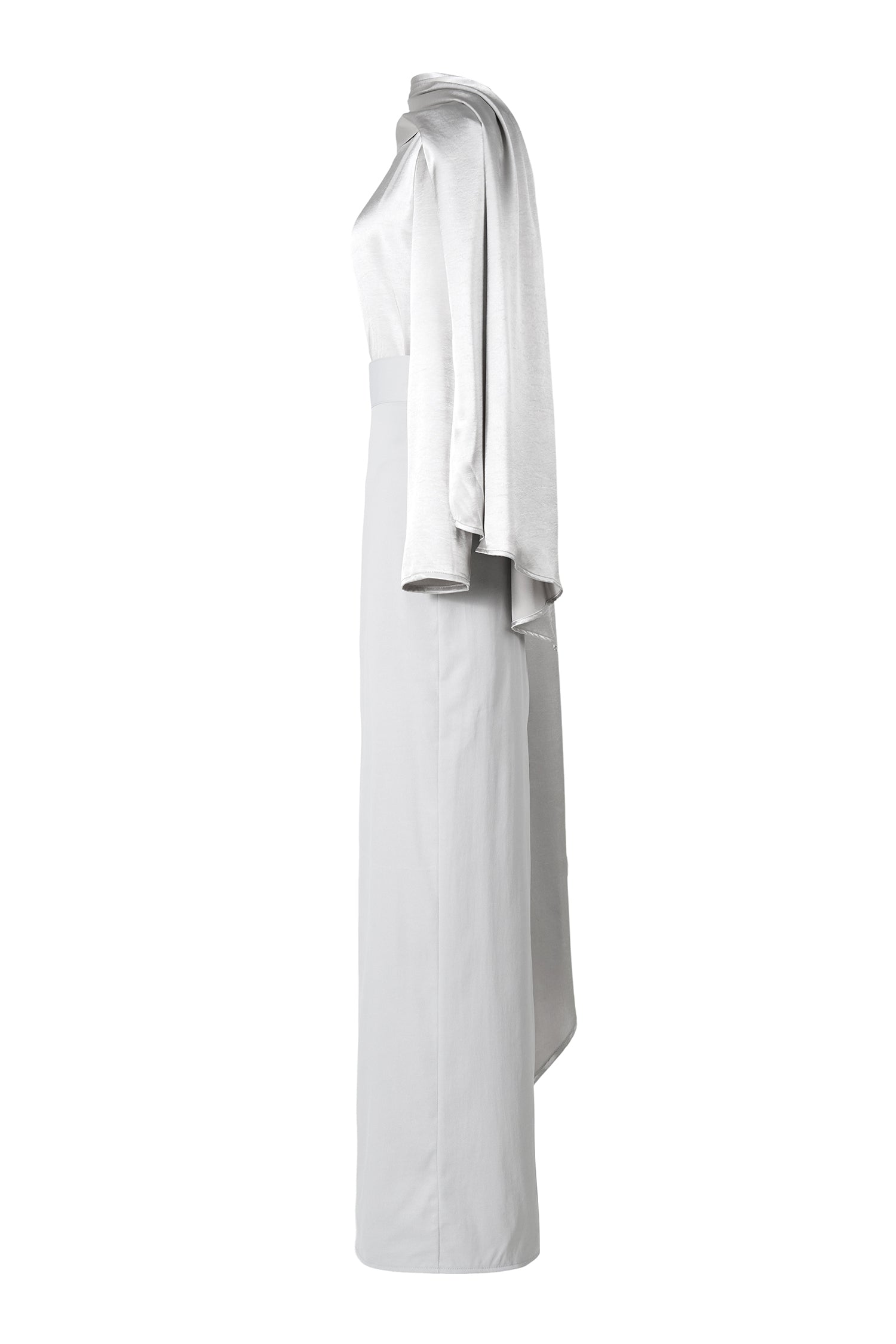 Satin Cape Sleeve Top & Slit Midi Skirt Set