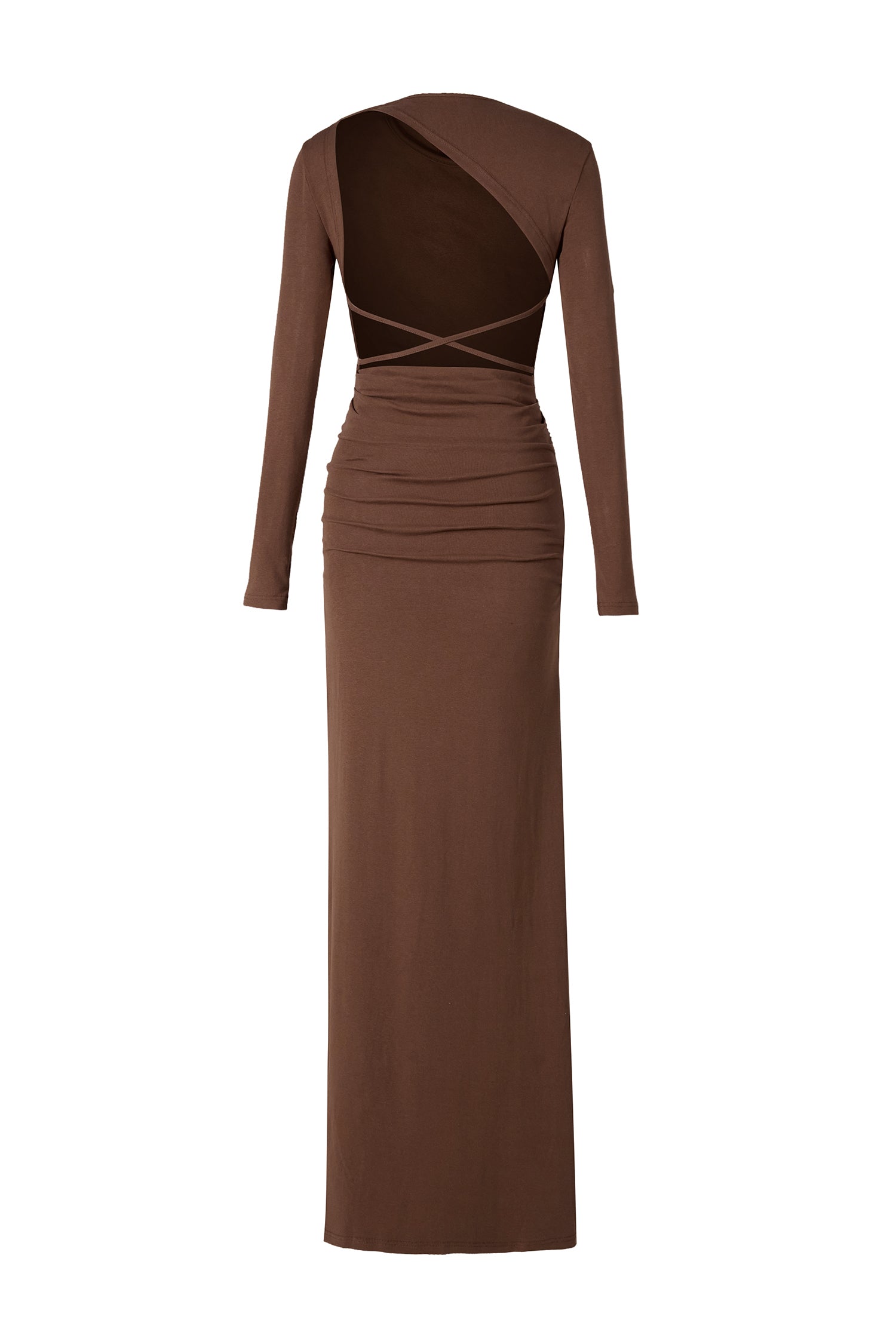 Solid Gathering Long Sleeve Maxi Dress