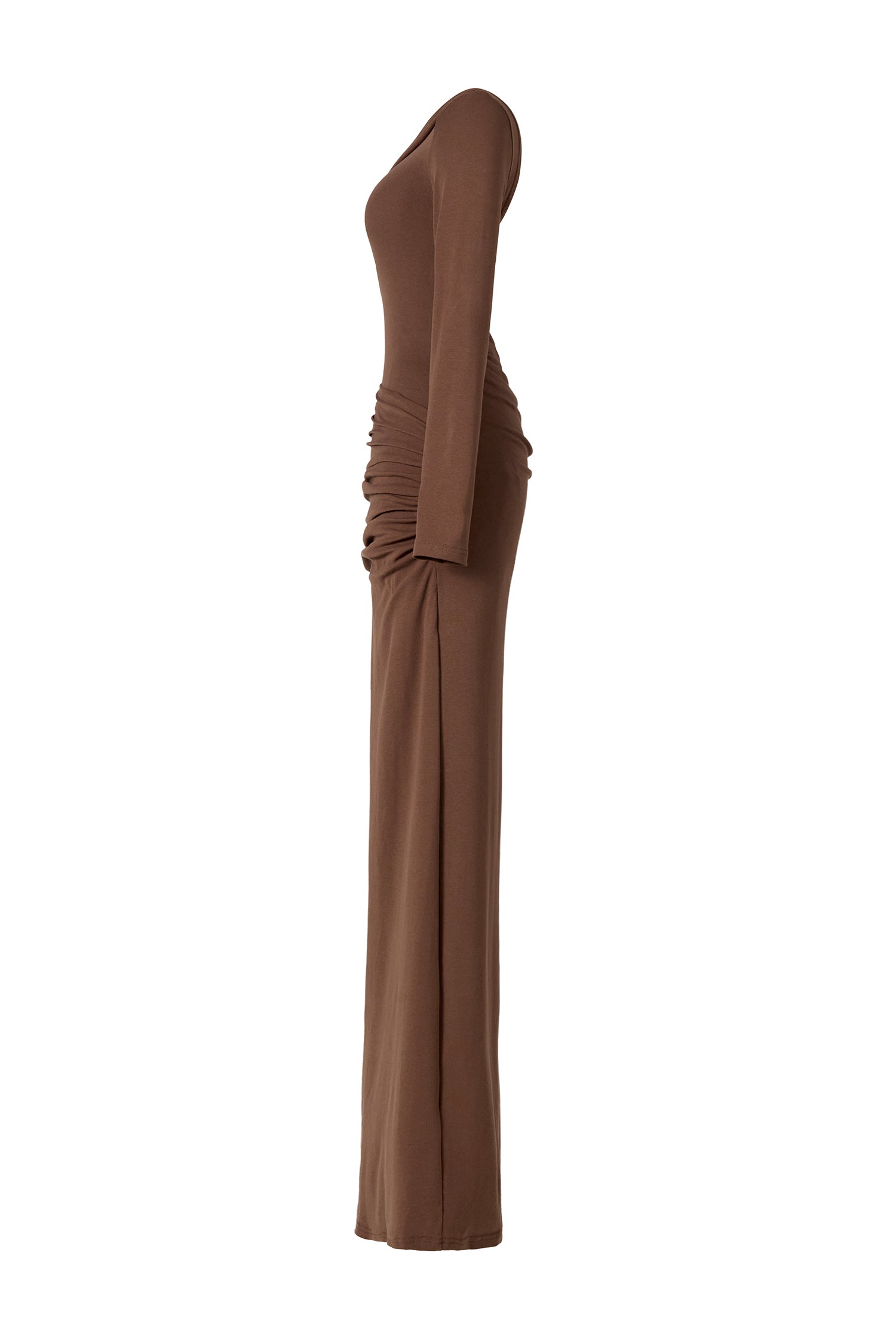 Solid Gathering Long Sleeve Maxi Dress