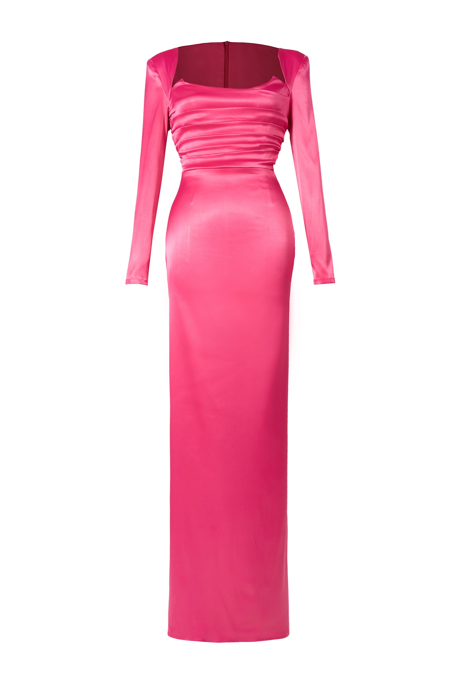 Satin Square Collar Long Sleeve Maxi Dress