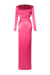 Satin Square Collar Long Sleeve Maxi Dress