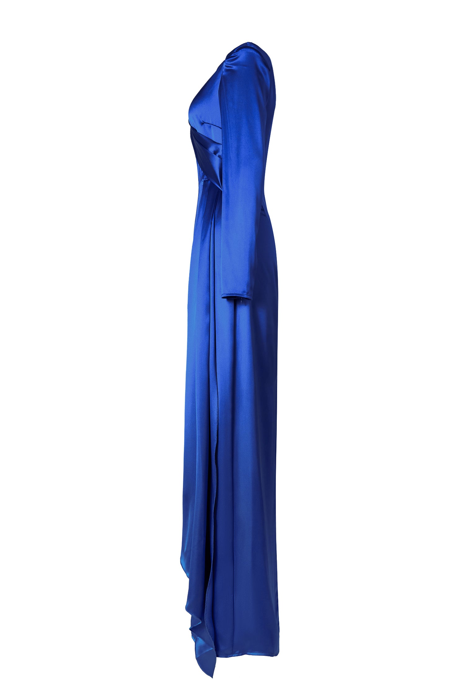 Satin Solid Long Sleeve Midi Dress
