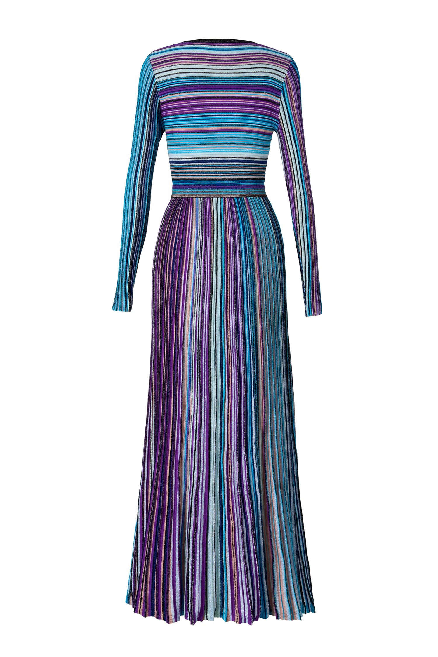 Knit Contrast Color V-Neck Midi Dress