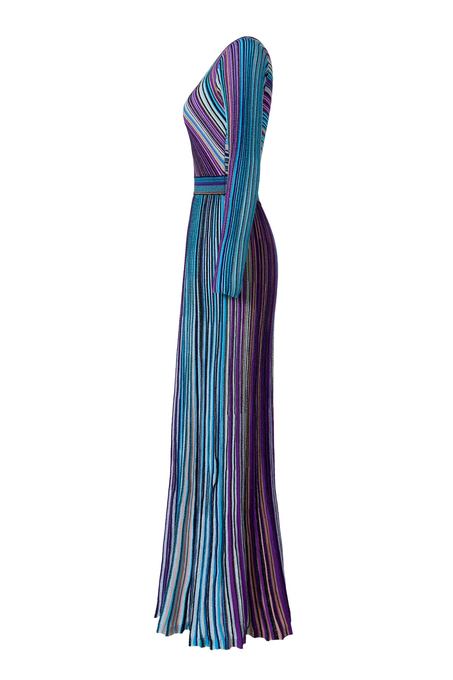 Knit Contrast Color V-Neck Midi Dress