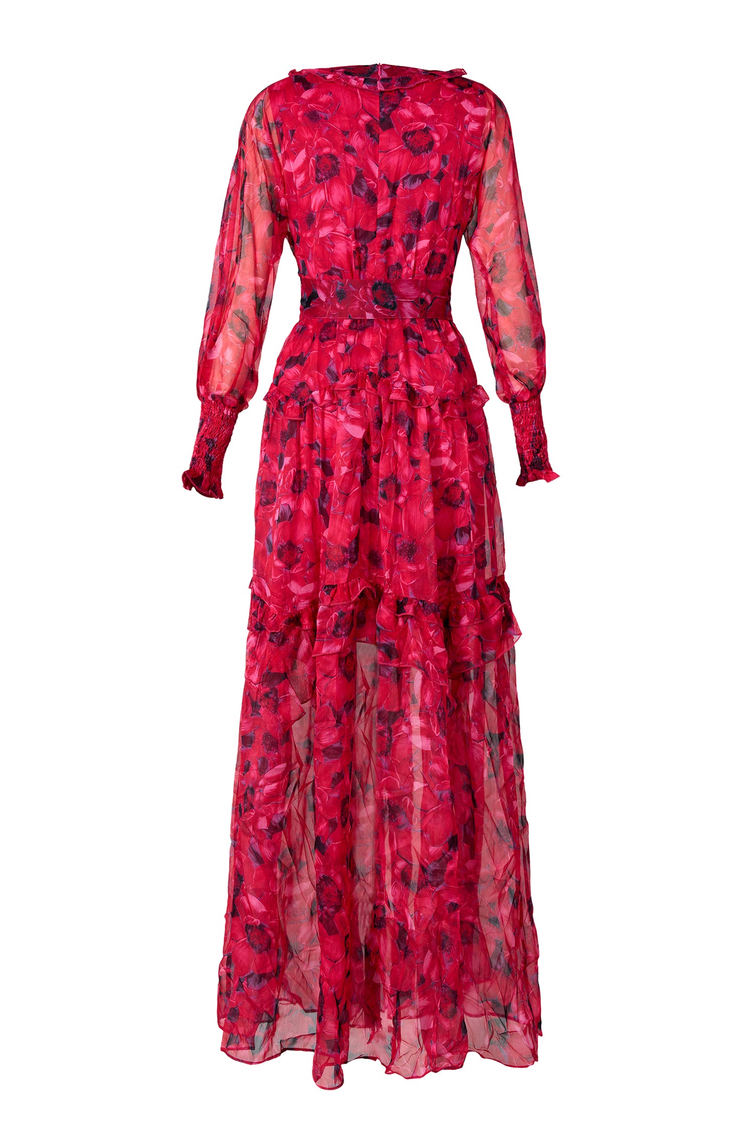 Floral Ruffle Lantern Sleeve Midi Dress