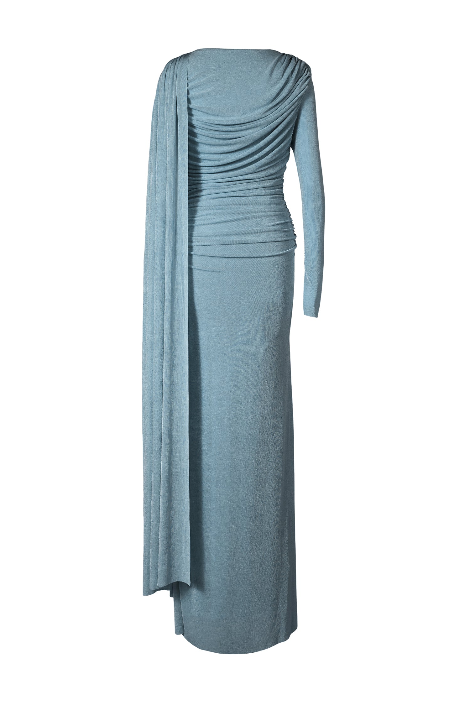 Solid Gathering Metal Button Cape Sleeve Maxi Dress