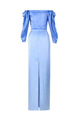 Solid Satin Off-Shoulder Maxi Dress