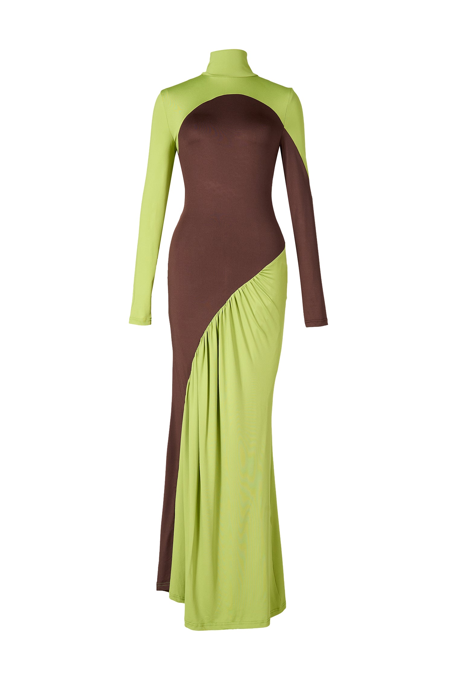 Contrast Color Long Sleeve High Neck Maxi Dress
