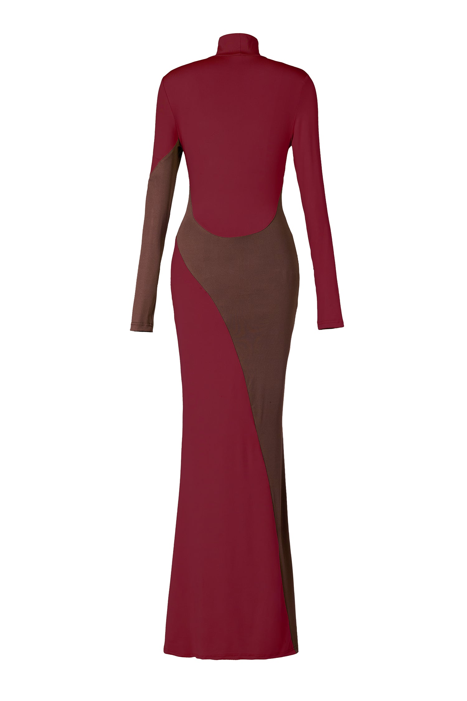 Contrast Color Long Sleeve High Neck Maxi Dress