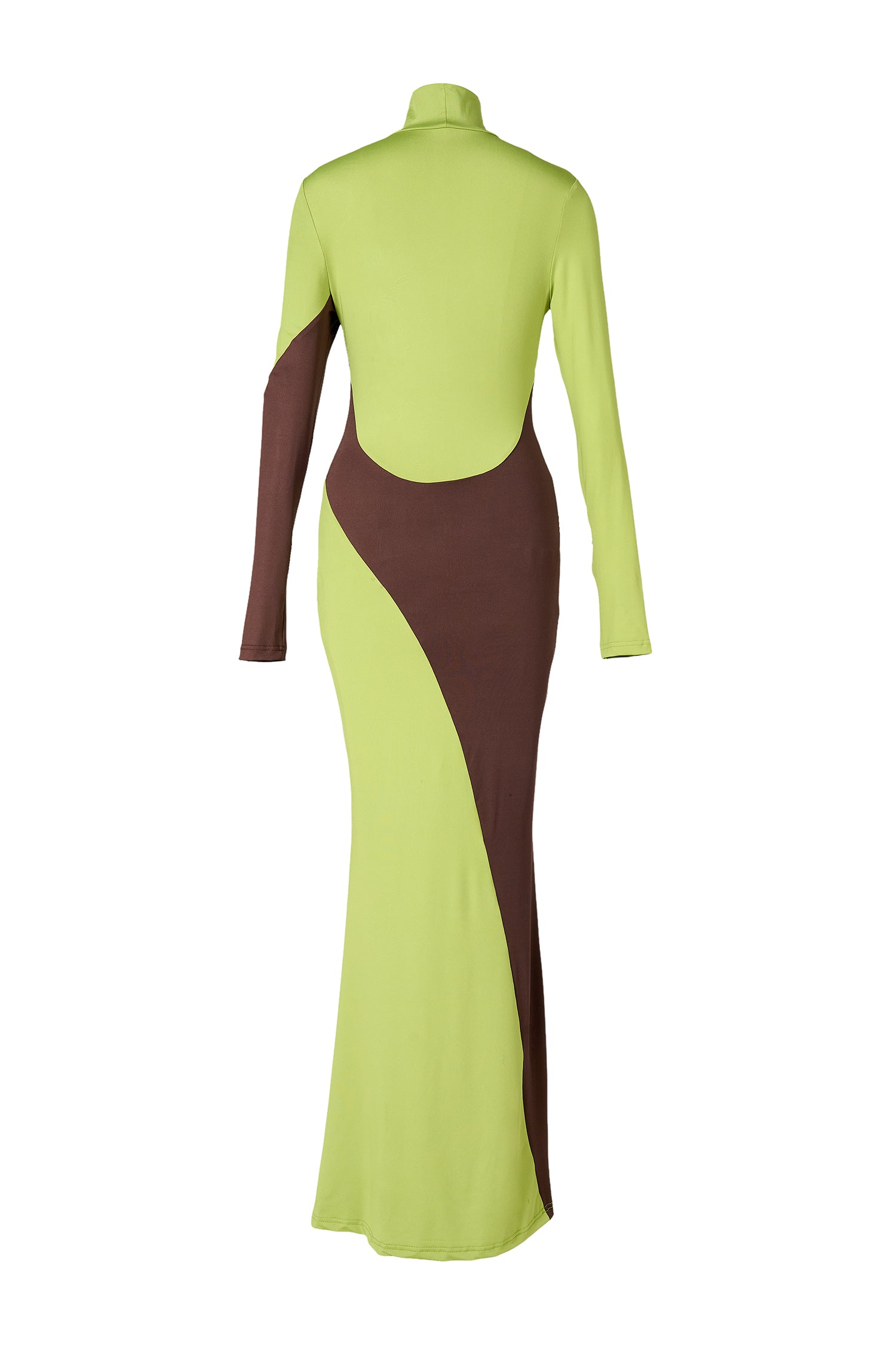 Contrast Color Long Sleeve High Neck Maxi Dress