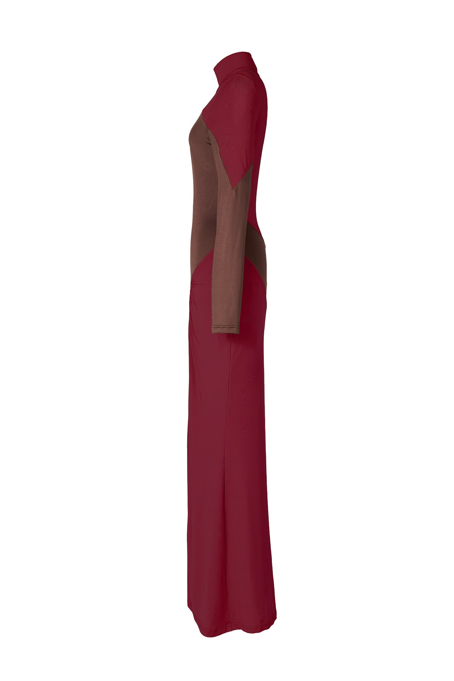 Contrast Color Long Sleeve High Neck Maxi Dress