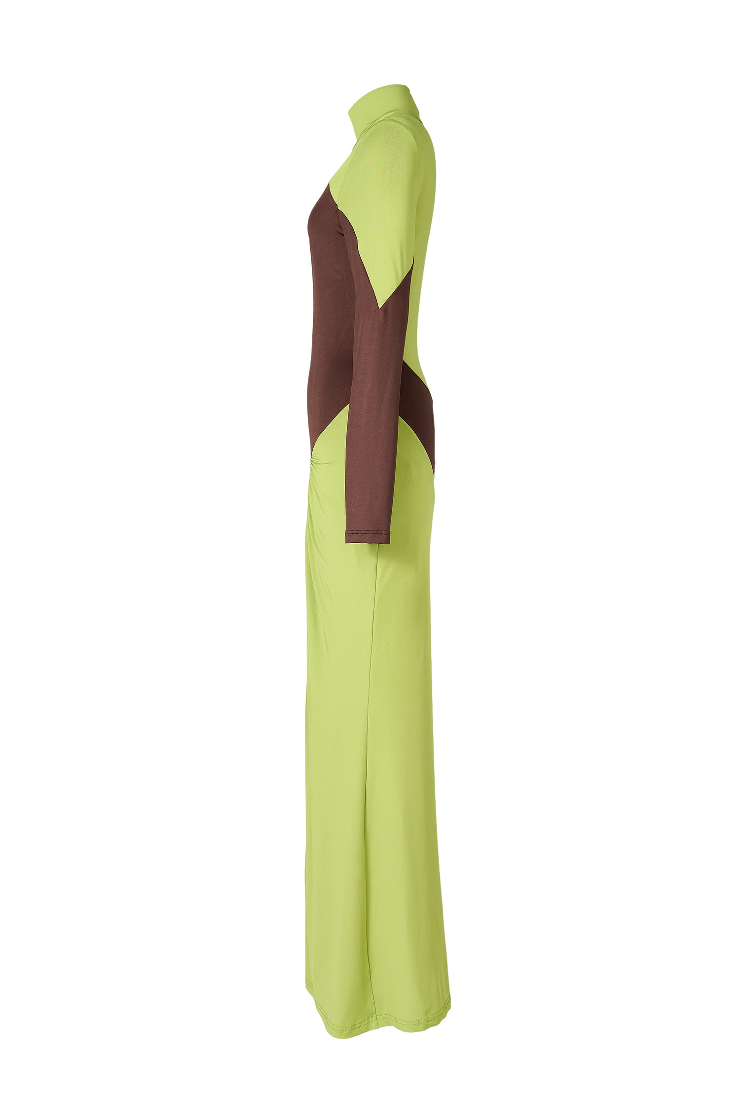 Contrast Color Long Sleeve High Neck Maxi Dress