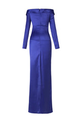 Satin Knotted Off-Shoulder Maxi Dress