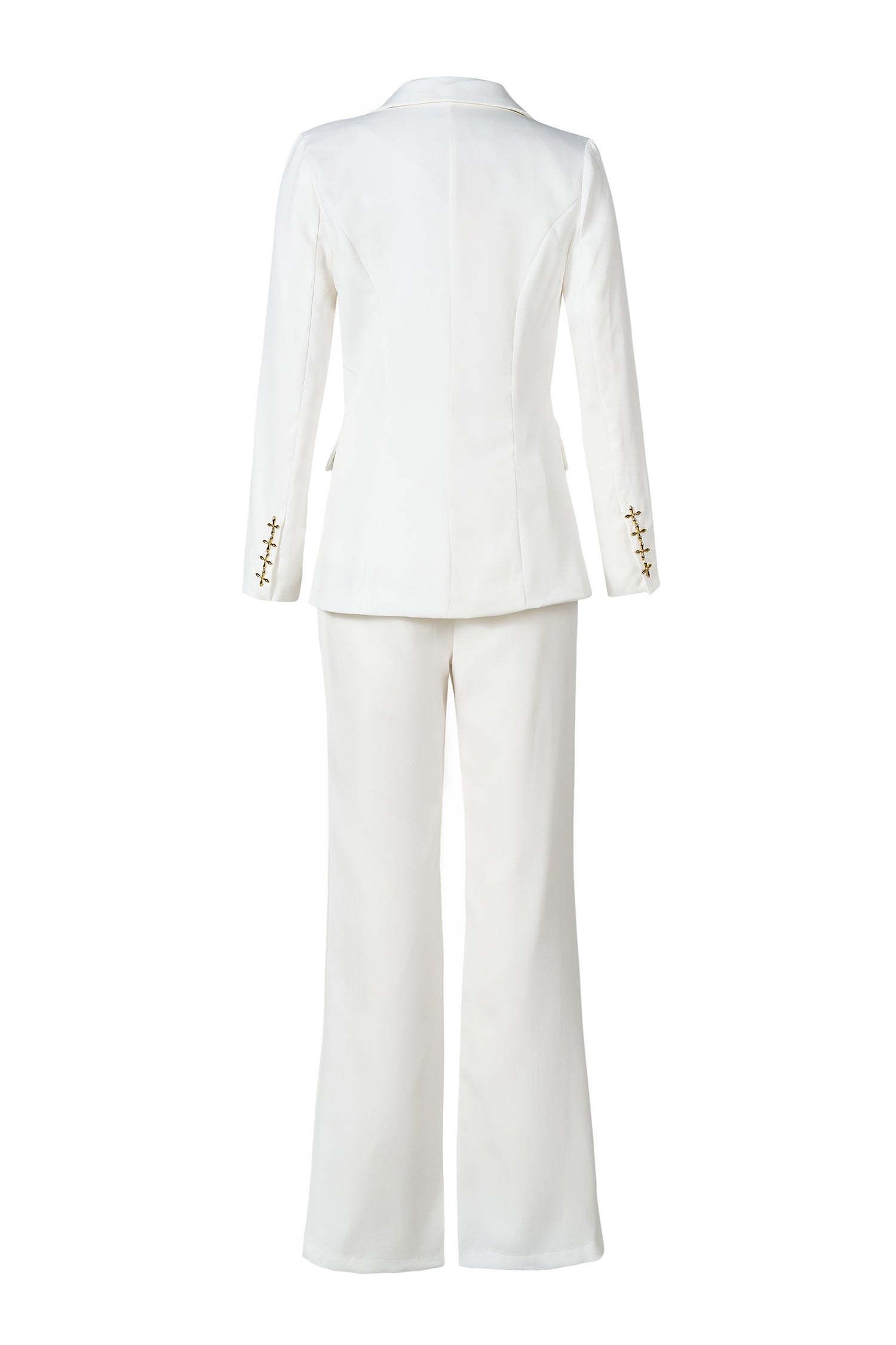 Metal Button Blazer Solid Waistcoat Mid Waist Pants Three Piece Set