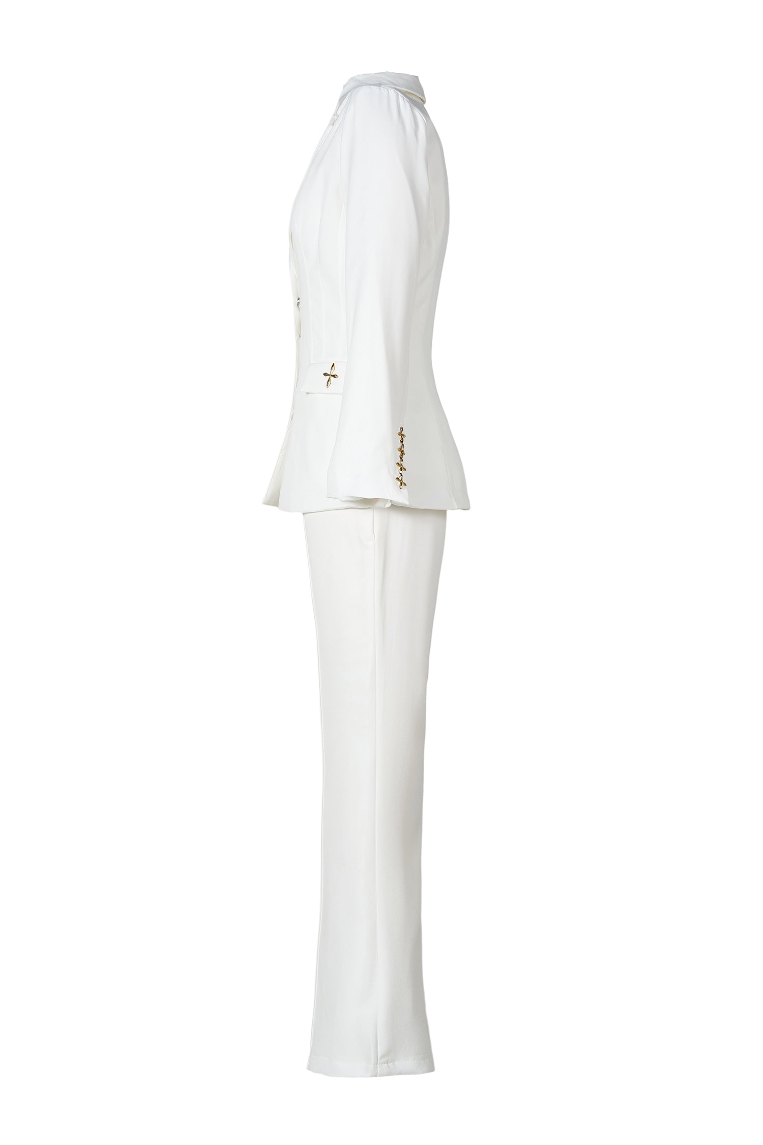 Metal Button Blazer Solid Waistcoat Mid Waist Pants Three Piece Set