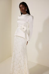 Satin Solid Top & Lace Maxi Skirt Set