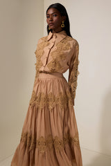 Lace Single Breasted Top & Midi Skirt Set