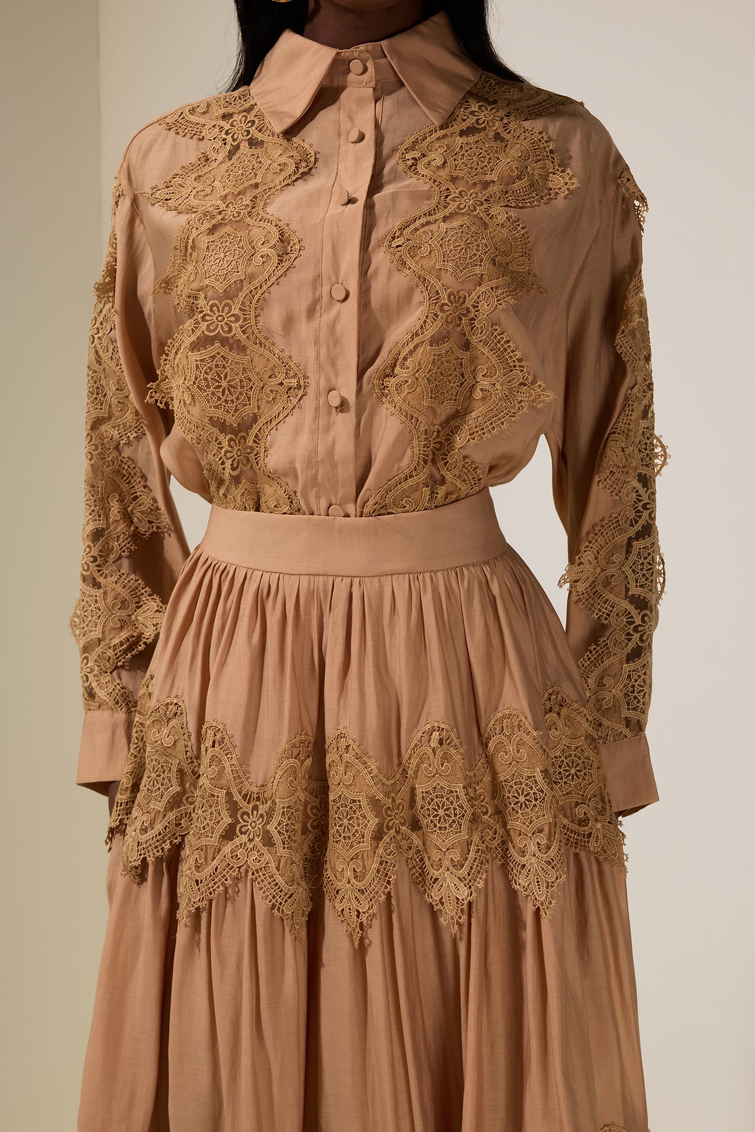 Lace Single Breasted Top & Midi Skirt Set