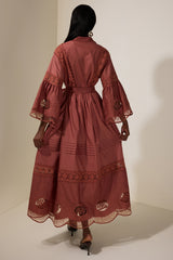 Embroidered Lace Bell Sleeve Maxi Dress