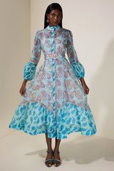 Paisley Print Single Breasted Lace Midi Dress With Belt