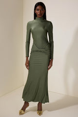 Jersey Knotted Stand Collar Maxi Dress