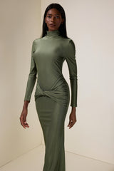 Jersey Knotted Stand Collar Maxi Dress