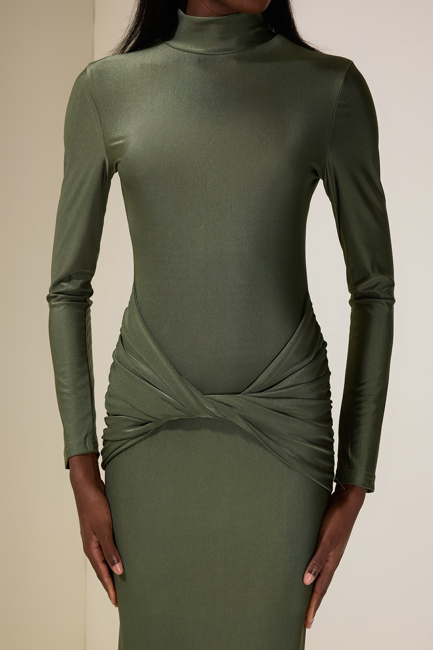 Jersey Knotted Stand Collar Maxi Dress