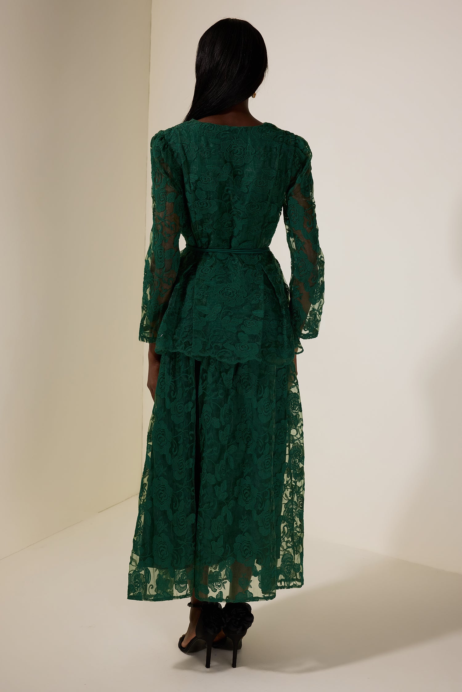 Floral Embroidered Single Breasted Top & Mid Waist Midi Skirt Set