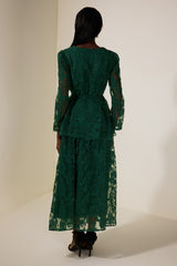 Floral Embroidered Single Breasted Top & Mid Waist Midi Skirt Set