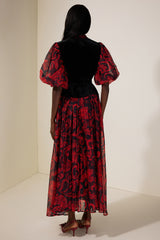 Abstract Print Splicing Velvet Midi Dress