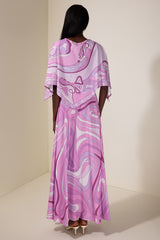 Abstract Print Maxi Dress With Cape