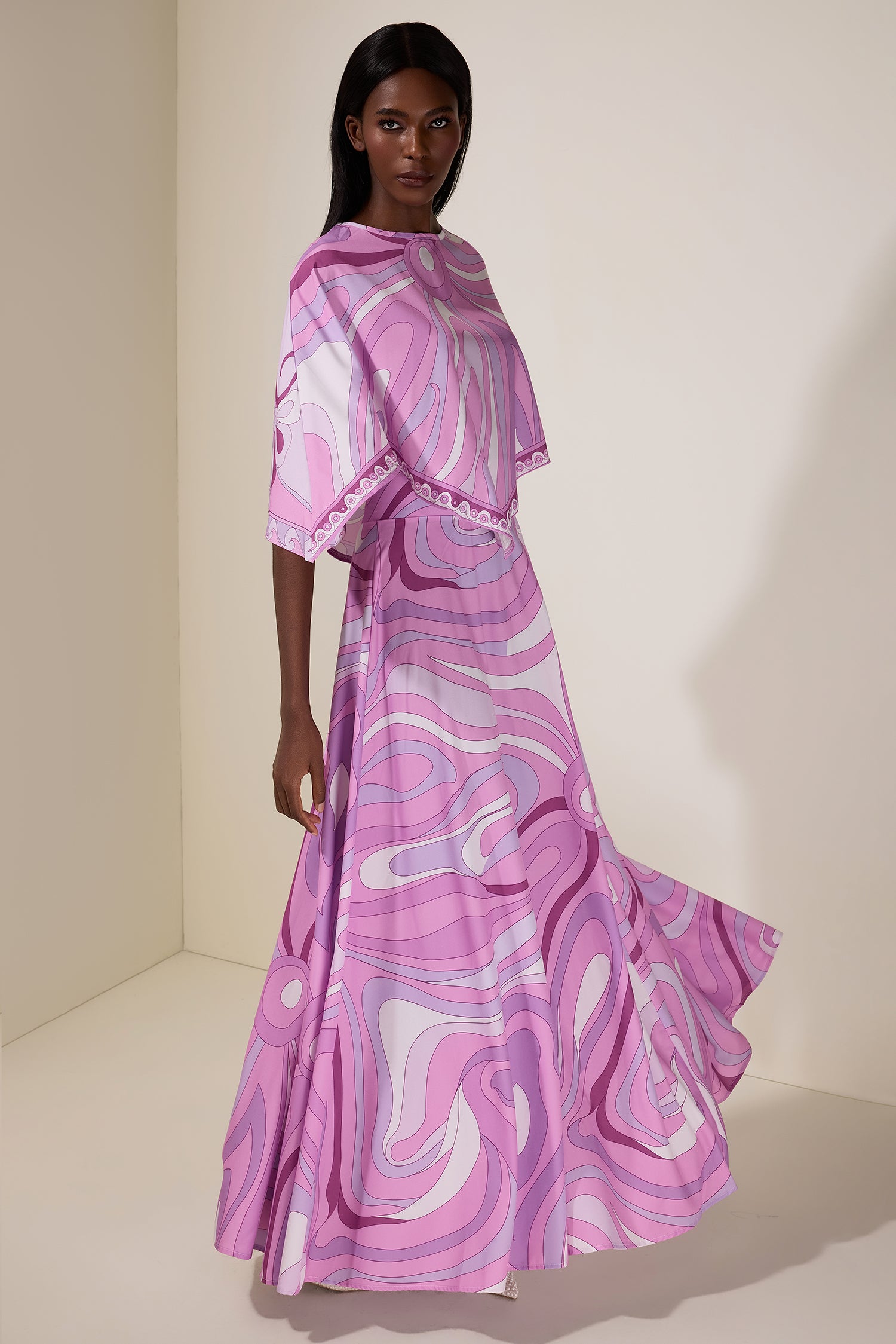 Abstract Print Maxi Dress With Cape