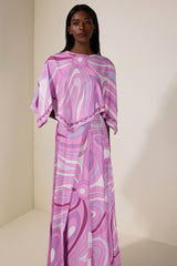Abstract Print Maxi Dress With Cape