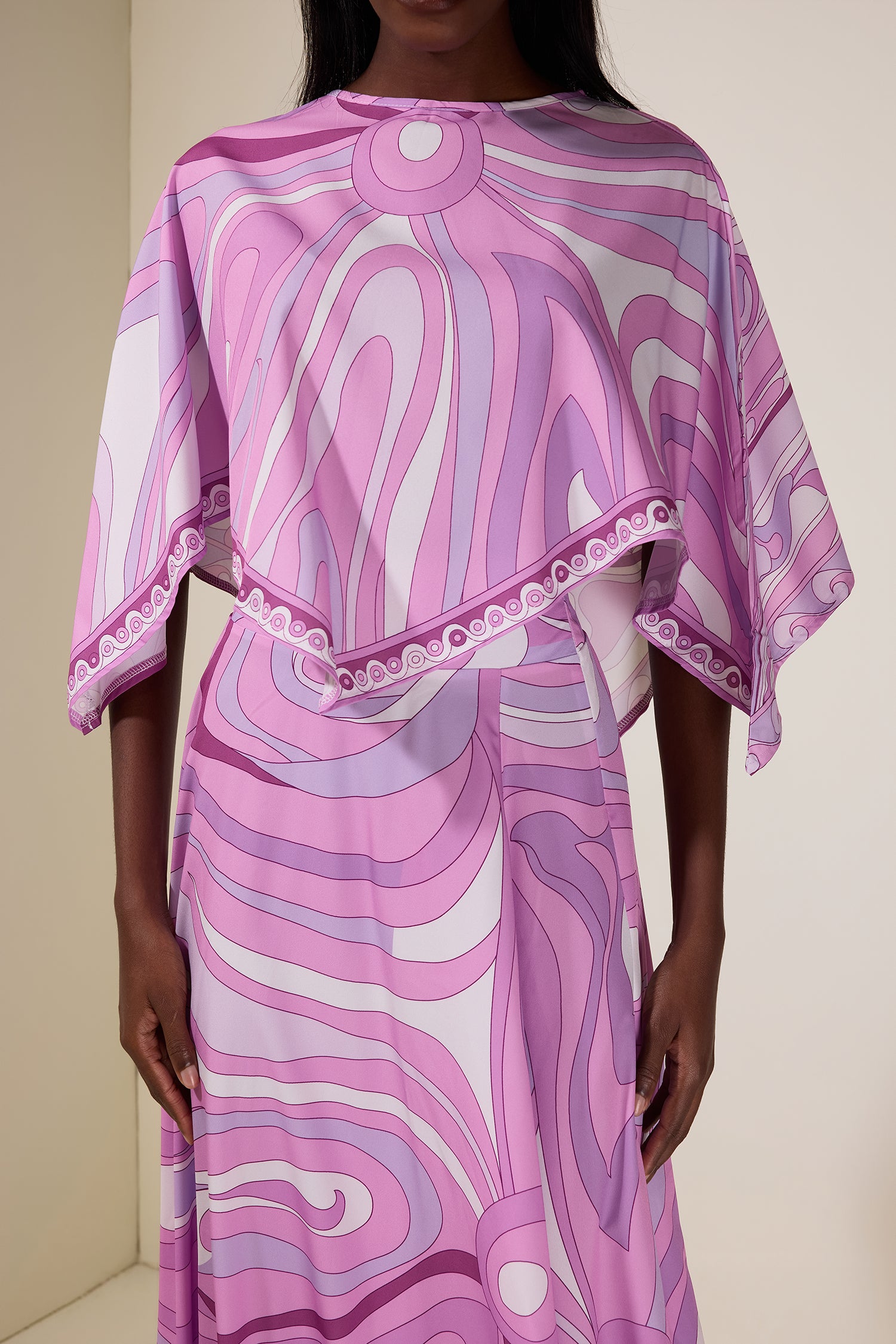 Abstract Print Maxi Dress With Cape