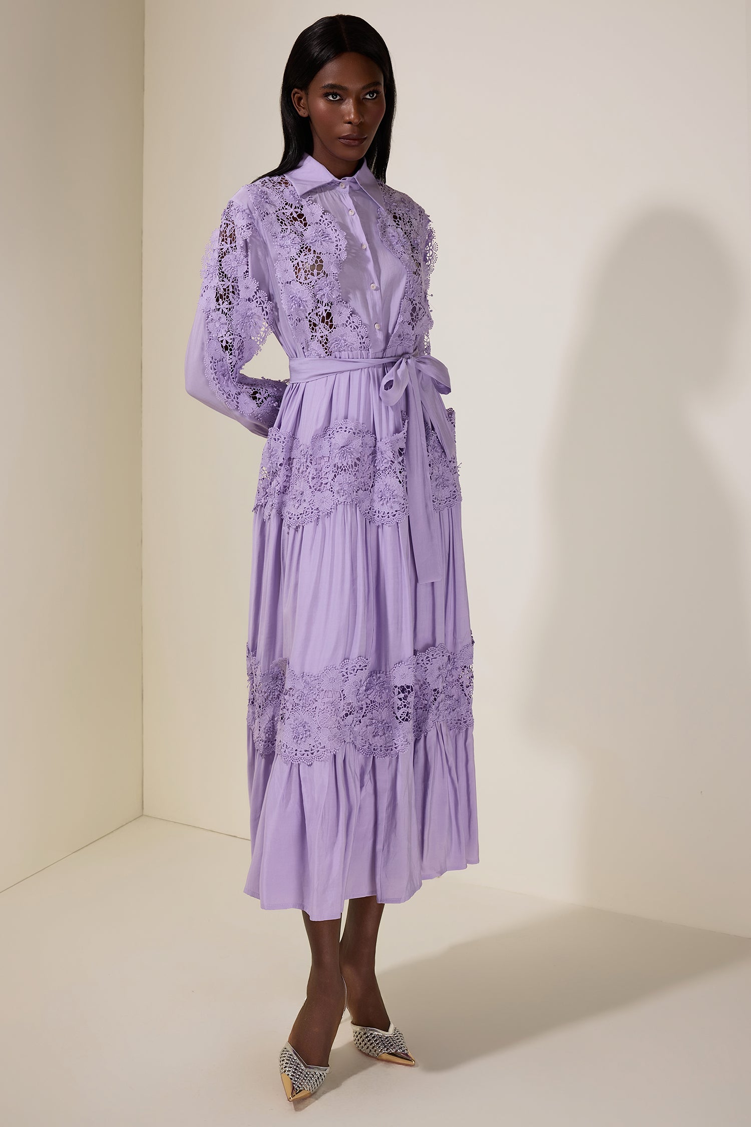 Lace Splicing Flapped Midi Dress