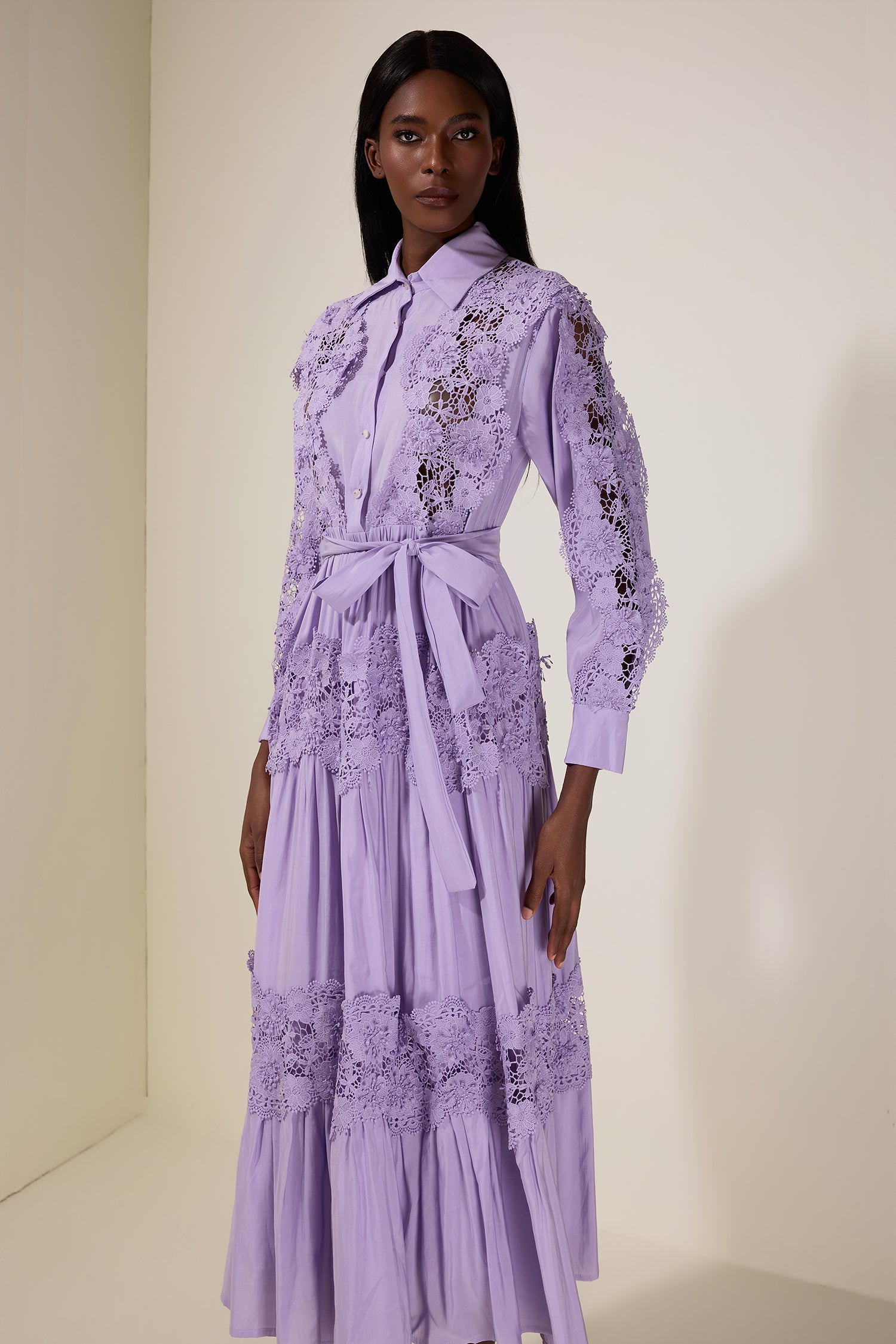 Lace Splicing Flapped Midi Dress