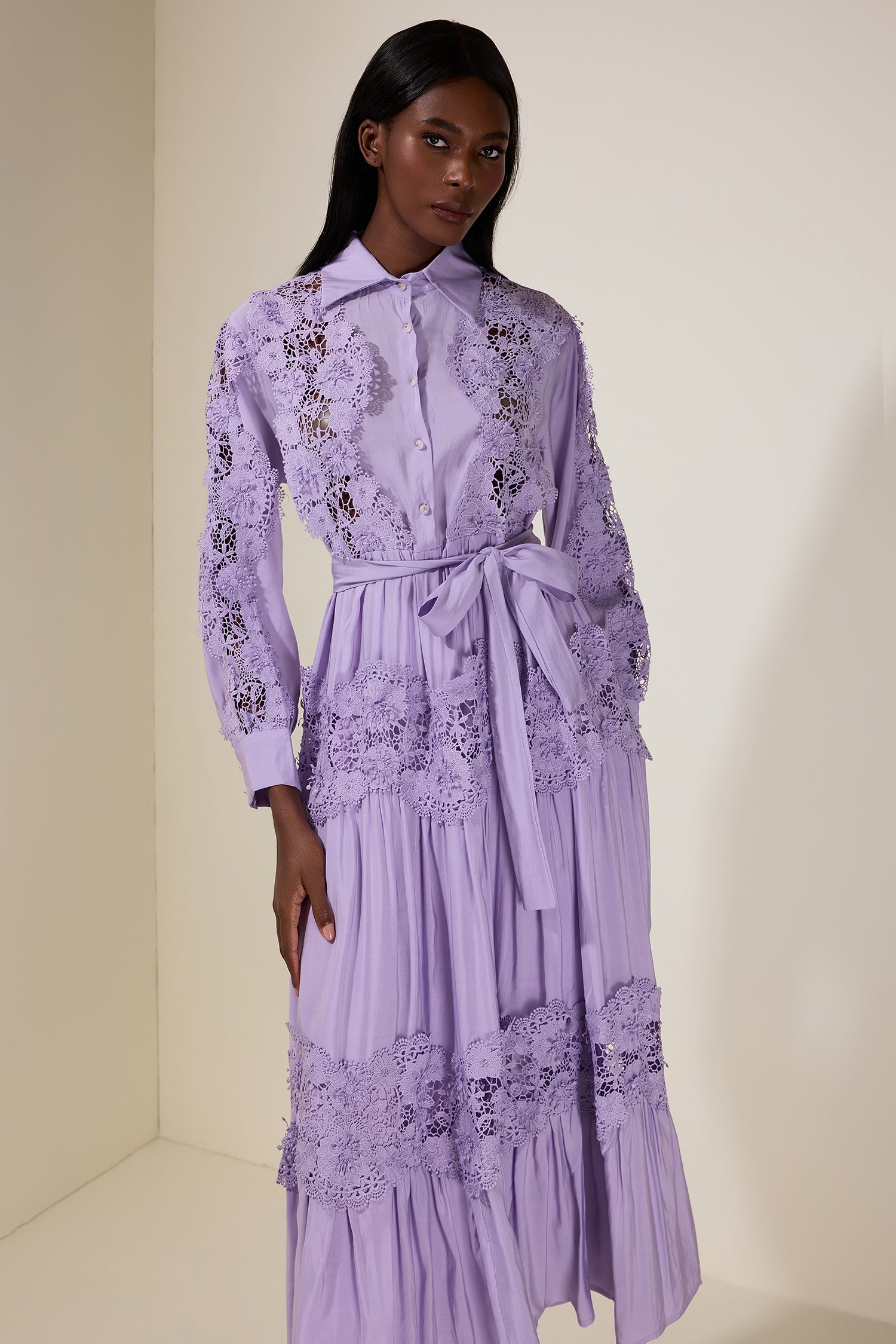 Lace Splicing Flapped Midi Dress