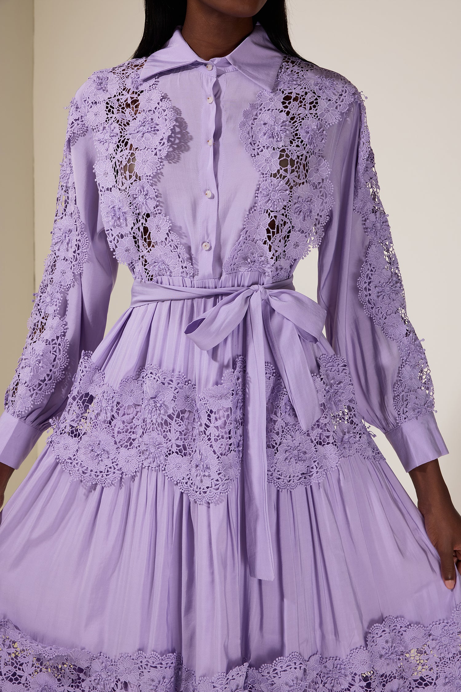 Lace Splicing Flapped Midi Dress