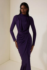 Jersey Gathering Long Sleeve Maxi Dress