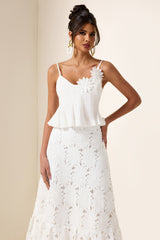 3D Floral Top ＆ High Waist Embroidered Skirt Set