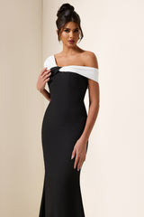 Contrast Color One-Shoulder Sleeveless Midi Dress