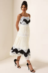 Lace Splicing Square Neck Midi Dress