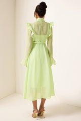 Solid 3D Floral Frill Midi Dress
