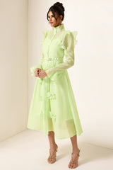 Solid 3D Floral Frill Midi Dress