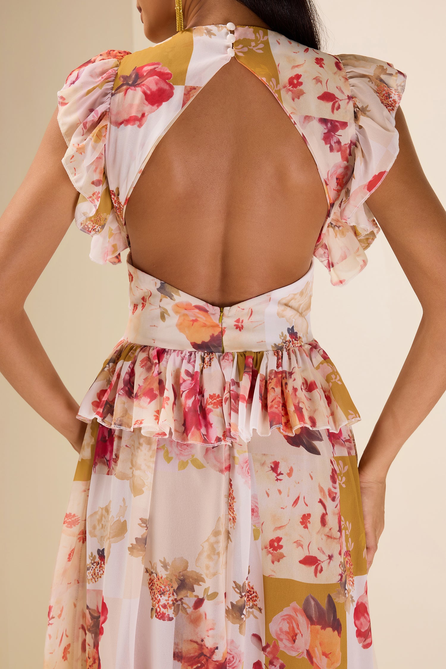 Ruffle V-Neck Split Maxi Dress
