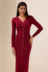 Knit Cable V-Neck Solid Mermaid Midi Dress
