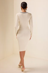 Around Neck Knit Cable Stripe Midi Dress