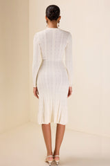 Solid Knit Bottom Long Sleeve Midi Dress